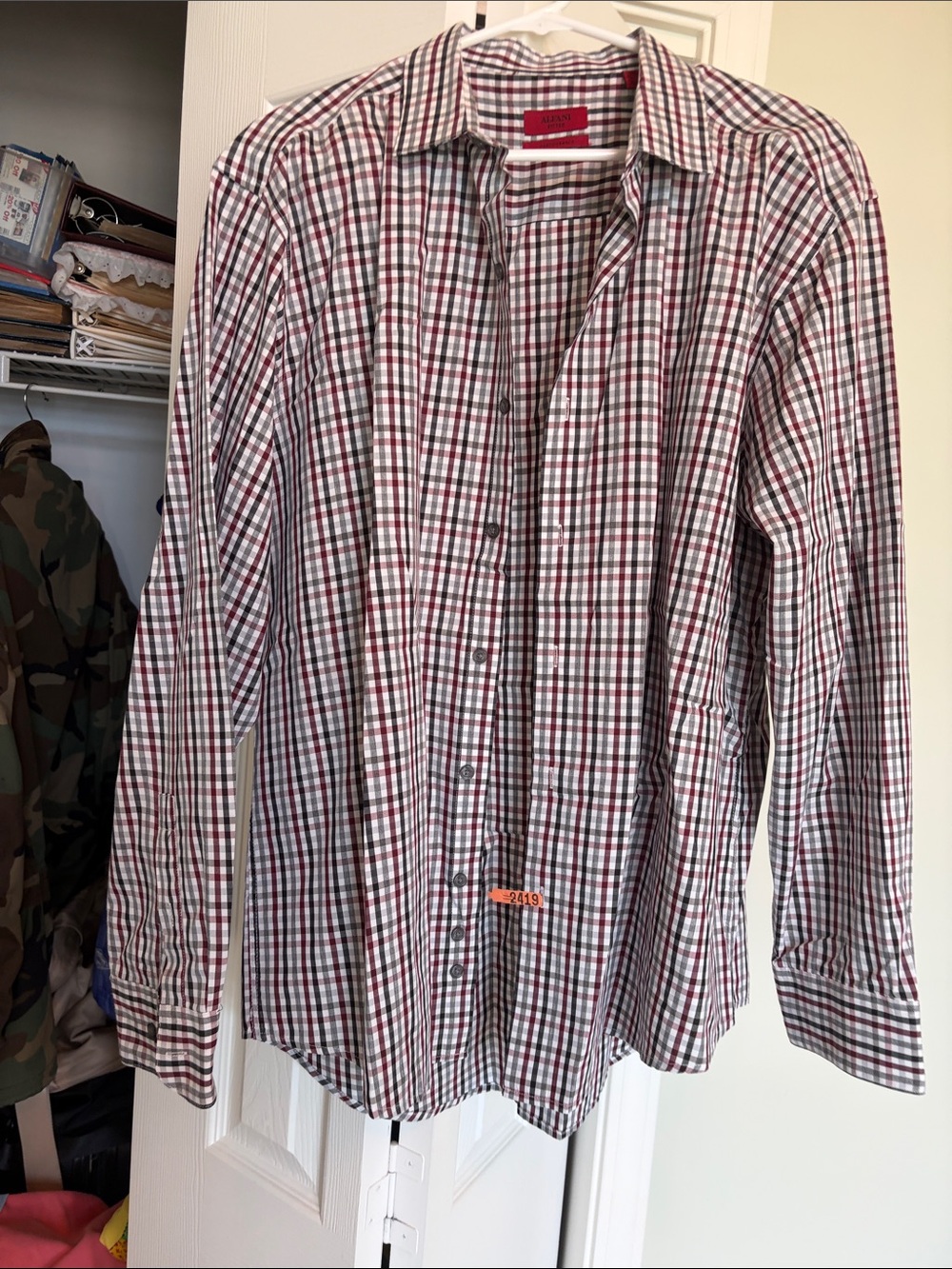 Alfani Red and White Checked Button-Down Shirt